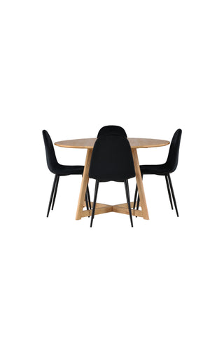 Venture Home Yakidon Matbord - Gummiträ / Eklook MDF +Polar Matstol - Svarta ben / Svart sammet _4
