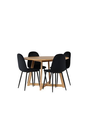 Venture Home Yakidon Matbord - Gummiträ / Eklook MDF +Polar Matstol - Svarta ben / Svart sammet _4