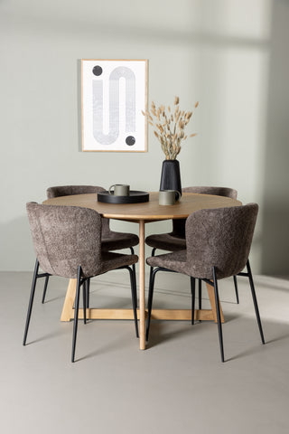 Venture Home Yakidon Matbord - Gummiträ / Eklook MDF + Modesto Matstol - Grå / Rökt Svart Boucle _4
