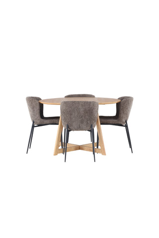 Venture Home Yakidon Matbord - Gummiträ / Eklook MDF + Modesto Matstol - Grå / Rökt Svart Boucle _4