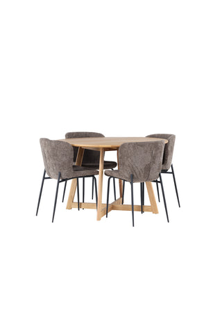 Venture Home Yakidon Matbord - Gummiträ / Eklook MDF + Modesto Matstol - Grå / Rökt Svart Boucle _4