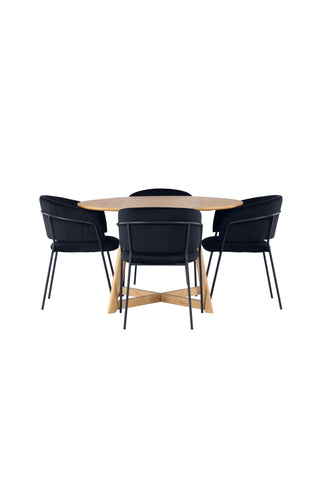 Venture Home Yakidon Matbord - Gummiträ / Eklook MDF +Selma Matstol - Svart / Svart sammet _4