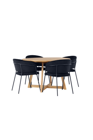 Venture Home Yakidon Matbord - Gummiträ / Eklook MDF +Selma Matstol - Svart / Svart sammet _4