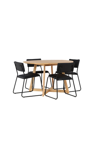 Venture Home Yakidon Matbord - Gummiträ / Eklook MDF +Kenth Stol - Svart / Svart PU _4