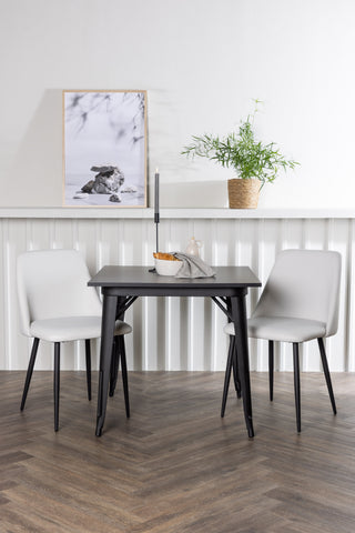 Venture Home Tempe Matbord - Svart / Svart MDF + Nattmatstol - Svart / Vit PU _2