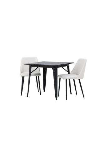 Venture Home Tempe Matbord - Svart / Svart MDF + Nattmatstol - Svart / Vit PU _2