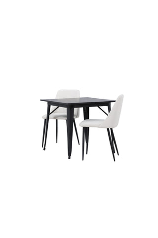 Venture Home Tempe Matbord - Svart / Svart MDF + Nattmatstol - Svart / Vit PU _2