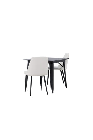 Venture Home Tempe Matbord - Svart / Svart MDF + Nattmatstol - Svart / Vit PU _2