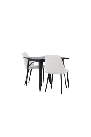 Venture Home Tempe Matbord - Svart / Svart MDF + Nattmatstol - Svart / Vit PU _2