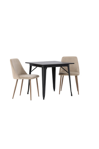 Venture Home Tempe Matbord - Svart / Svart MDF + Nattmatstol - Mörk valnöt / Mocca / Brunt tyg _2