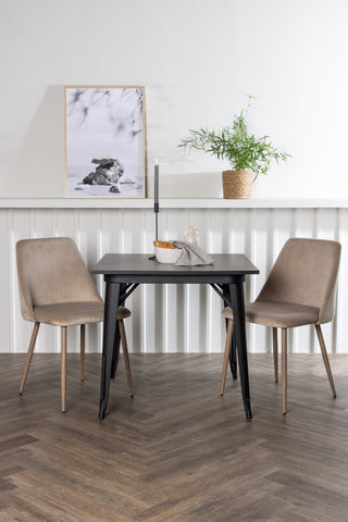 Venture Home Tempe Matbord - Svart / Svart MDF + Nattmatstol - Mörk valnöt / Mocca / Brunt tyg _2