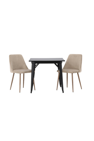 Venture Home Tempe Matbord - Svart / Svart MDF + Nattmatstol - Mörk valnöt / Mocca / Brunt tyg _2