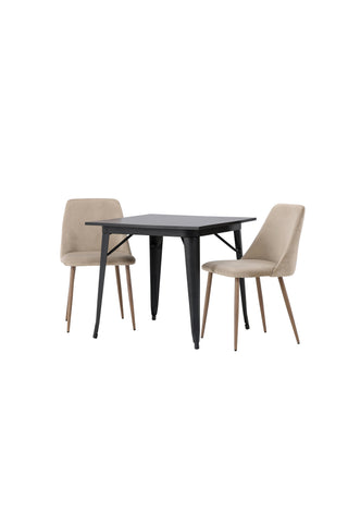 Venture Home Tempe Matbord - Svart / Svart MDF + Nattmatstol - Mörk valnöt / Mocca / Brunt tyg _2