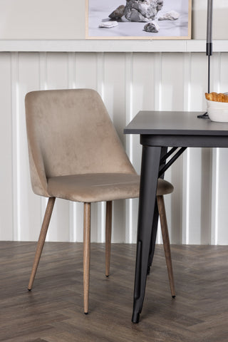 Venture Home Tempe Matbord - Svart / Svart MDF + Nattmatstol - Mörk valnöt / Mocca / Brunt tyg _2