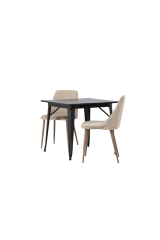 Venture Home Tempe Matbord - Svart / Svart MDF + Nattmatstol - Mörk valnöt / Mocca / Brunt tyg _2