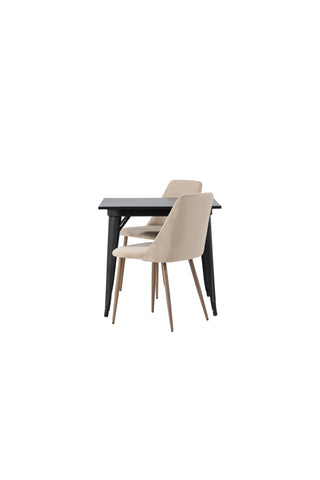 Venture Home Tempe Matbord - Svart / Svart MDF + Nattmatstol - Mörk valnöt / Mocca / Brunt tyg _2