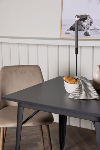 Venture Home Tempe Matbord - Svart / Svart MDF + Nattmatstol - Mörk valnöt / Mocca / Brunt tyg _2