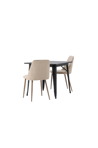 Venture Home Tempe Matbord - Svart / Svart MDF + Nattmatstol - Mörk valnöt / Mocca / Brunt tyg _2