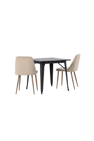 Venture Home Tempe Matbord - Svart / Svart MDF + Nattmatstol - Mörk valnöt / Mocca / Brunt tyg _2
