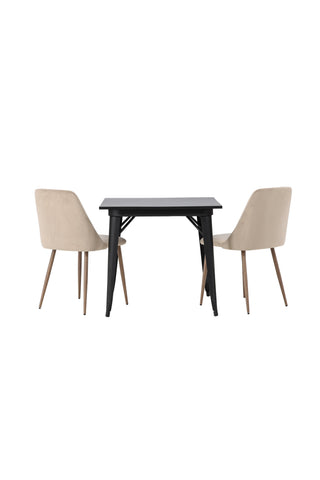 Venture Home Tempe Matbord - Svart / Svart MDF + Nattmatstol - Mörk valnöt / Mocca / Brunt tyg _2