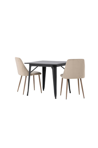 Venture Home Tempe Matbord - Svart / Svart MDF + Nattmatstol - Mörk valnöt / Mocca / Brunt tyg _2