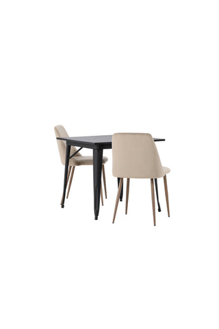 Venture Home Tempe Matbord - Svart / Svart MDF + Nattmatstol - Mörk valnöt / Mocca / Brunt tyg _2