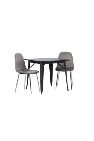Venture Home Tempe Matbord - Svart / Svart MDF +Eva Matstol - Ljusgrå / Ljusgrå Sammet _2