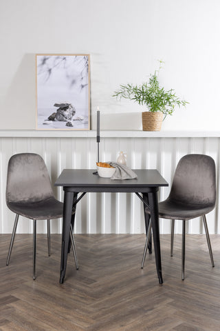 Venture Home Tempe Matbord - Svart / Svart MDF +Eva Matstol - Ljusgrå / Ljusgrå Sammet _2