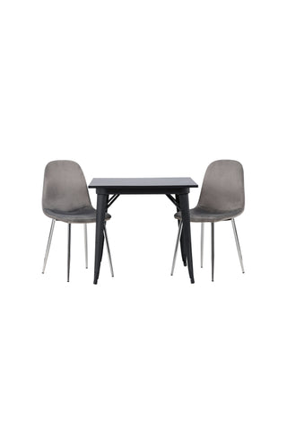Venture Home Tempe Matbord - Svart / Svart MDF +Eva Matstol - Ljusgrå / Ljusgrå Sammet _2