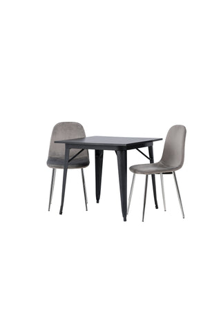 Venture Home Tempe Matbord - Svart / Svart MDF +Eva Matstol - Ljusgrå / Ljusgrå Sammet _2