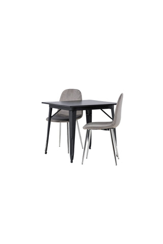 Venture Home Tempe Matbord - Svart / Svart MDF +Eva Matstol - Ljusgrå / Ljusgrå Sammet _2