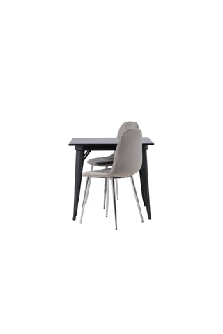 Venture Home Tempe Matbord - Svart / Svart MDF +Eva Matstol - Ljusgrå / Ljusgrå Sammet _2