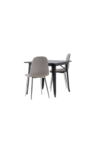 Venture Home Tempe Matbord - Svart / Svart MDF +Eva Matstol - Ljusgrå / Ljusgrå Sammet _2