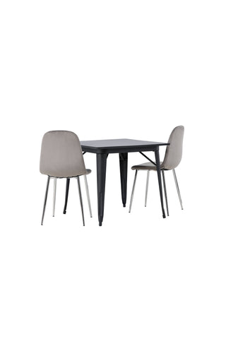Venture Home Tempe Matbord - Svart / Svart MDF +Eva Matstol - Ljusgrå / Ljusgrå Sammet _2