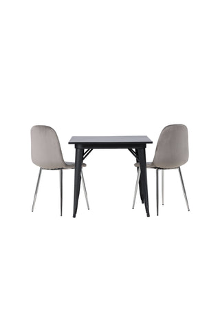 Venture Home Tempe Matbord - Svart / Svart MDF +Eva Matstol - Ljusgrå / Ljusgrå Sammet _2