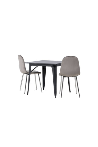 Venture Home Tempe Matbord - Svart / Svart MDF +Eva Matstol - Ljusgrå / Ljusgrå Sammet _2