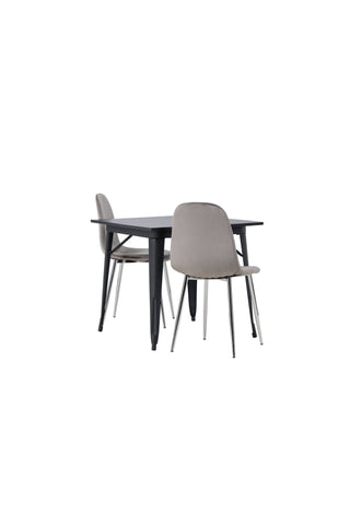 Venture Home Tempe Matbord - Svart / Svart MDF +Eva Matstol - Ljusgrå / Ljusgrå Sammet _2