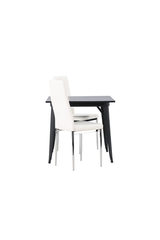 Venture Home Tempe Matbord - Svart / Svart MDF + Pastill Matstol - Silver / Vit PU _2