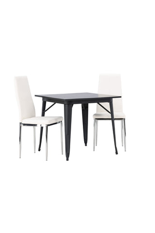 Venture Home Tempe Matbord - Svart / Svart MDF + Pastill Matstol - Silver / Vit PU _2