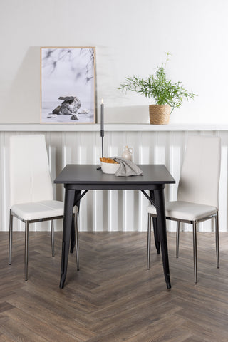 Venture Home Tempe Matbord - Svart / Svart MDF + Pastill Matstol - Silver / Vit PU _2