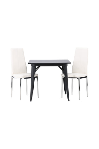 Venture Home Tempe Matbord - Svart / Svart MDF + Pastill Matstol - Silver / Vit PU _2