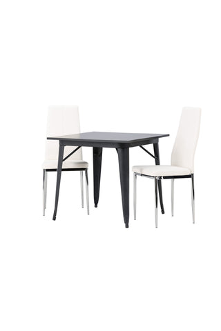 Venture Home Tempe Matbord - Svart / Svart MDF + Pastill Matstol - Silver / Vit PU _2