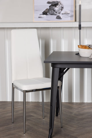 Venture Home Tempe Matbord - Svart / Svart MDF + Pastill Matstol - Silver / Vit PU _2