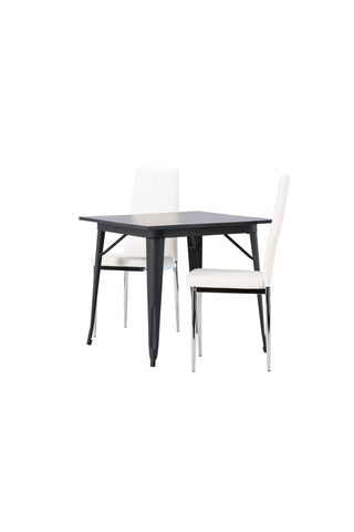 Venture Home Tempe Matbord - Svart / Svart MDF + Pastill Matstol - Silver / Vit PU _2