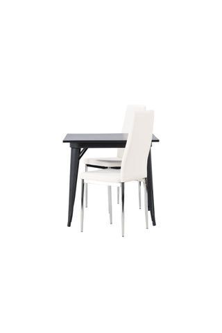 Venture Home Tempe Matbord - Svart / Svart MDF + Pastill Matstol - Silver / Vit PU _2