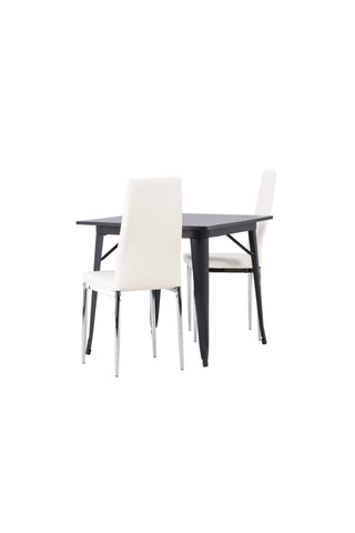 Venture Home Tempe Matbord - Svart / Svart MDF + Pastill Matstol - Silver / Vit PU _2
