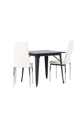 Venture Home Tempe Matbord - Svart / Svart MDF + Pastill Matstol - Silver / Vit PU _2