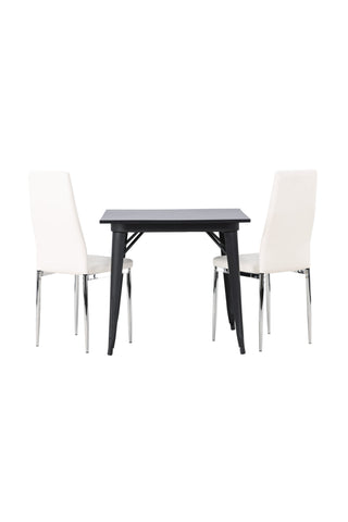 Venture Home Tempe Matbord - Svart / Svart MDF + Pastill Matstol - Silver / Vit PU _2