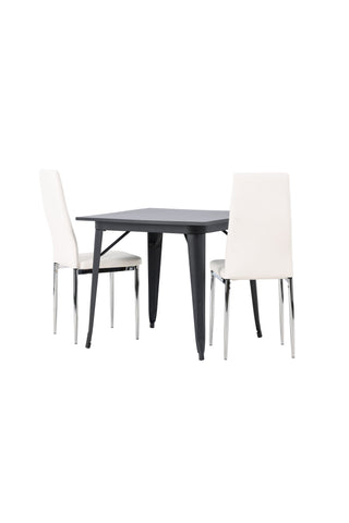 Venture Home Tempe Matbord - Svart / Svart MDF + Pastill Matstol - Silver / Vit PU _2