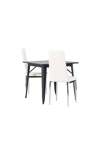 Venture Home Tempe Matbord - Svart / Svart MDF + Pastill Matstol - Silver / Vit PU _2